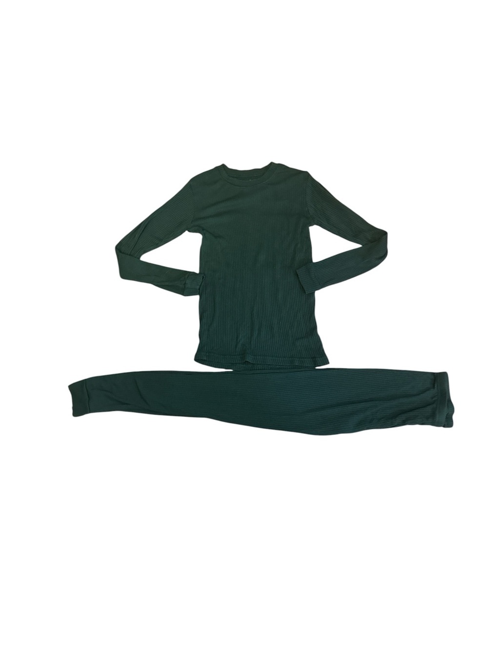 Vaenait Baby Kids Dark Green Ribbed Pajama Set - Long Sleeve Top & Pants